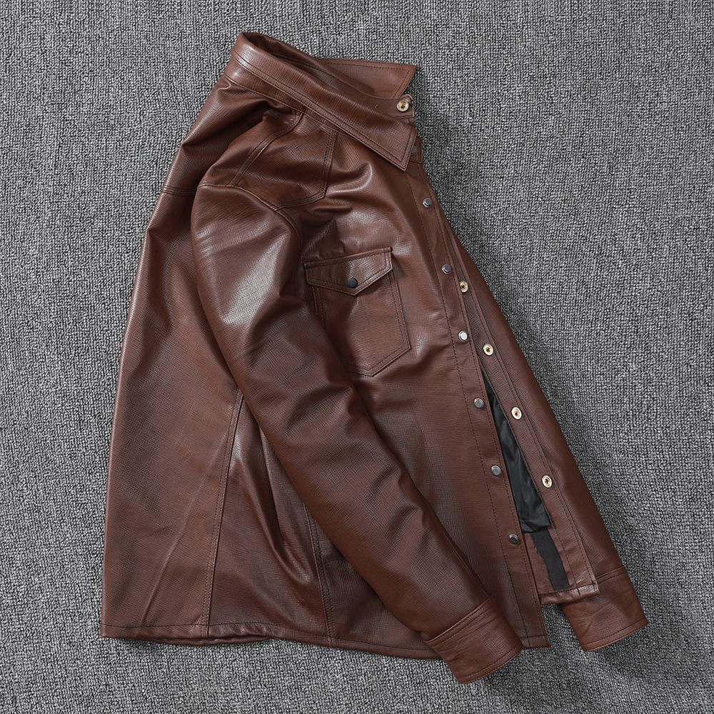 Men’s Brown Sheepskin Leather Shirt Jacket