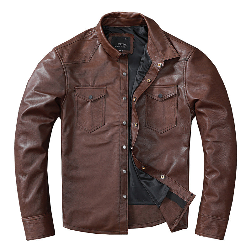 Men’s Brown Sheepskin Leather Shirt Jacket
