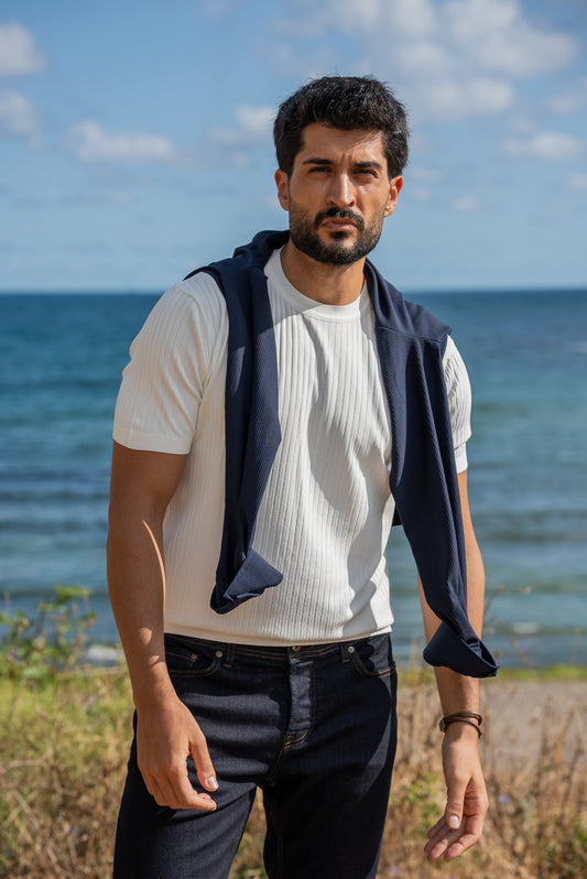 White Men’s Special Design Knitted Fabric Polo