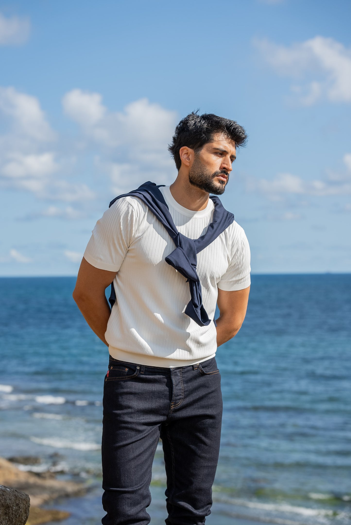 White Men’s Special Design Knitted Fabric Polo