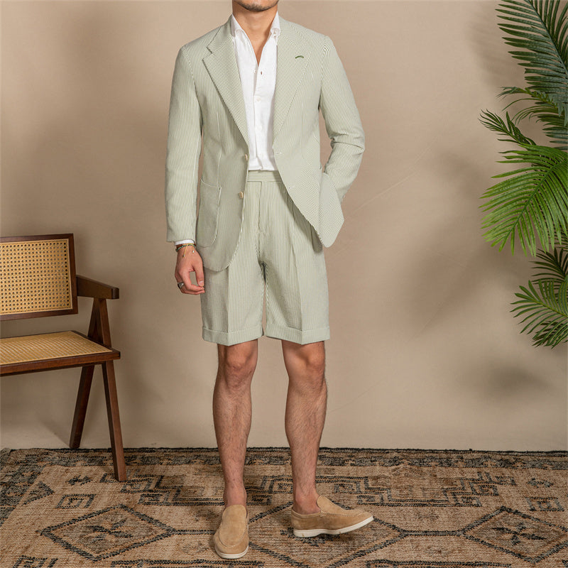 Striped Green Slim-Fit Seersucker Blazer
