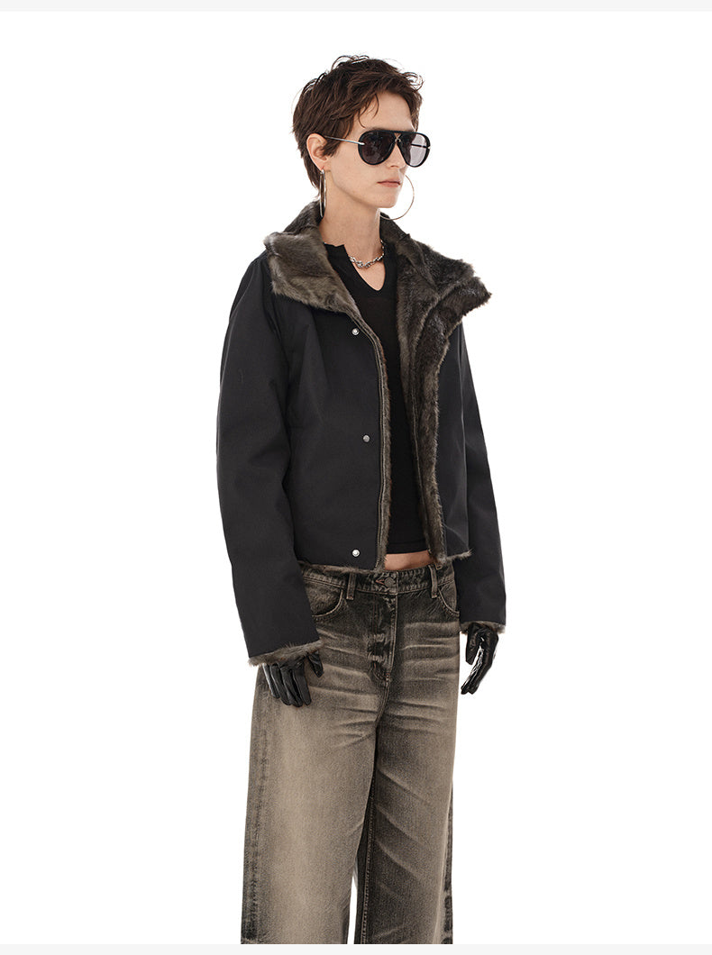 Retro Warm Thick Short Coat in Brownish Black