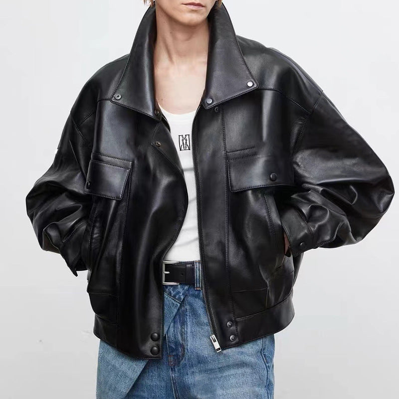 Women’s Sheepskin Retro Casual Leather Short Jacket