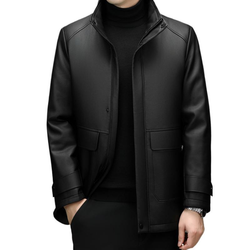Men's Detachable Mink Cashmere Lined PU Leather Jacket