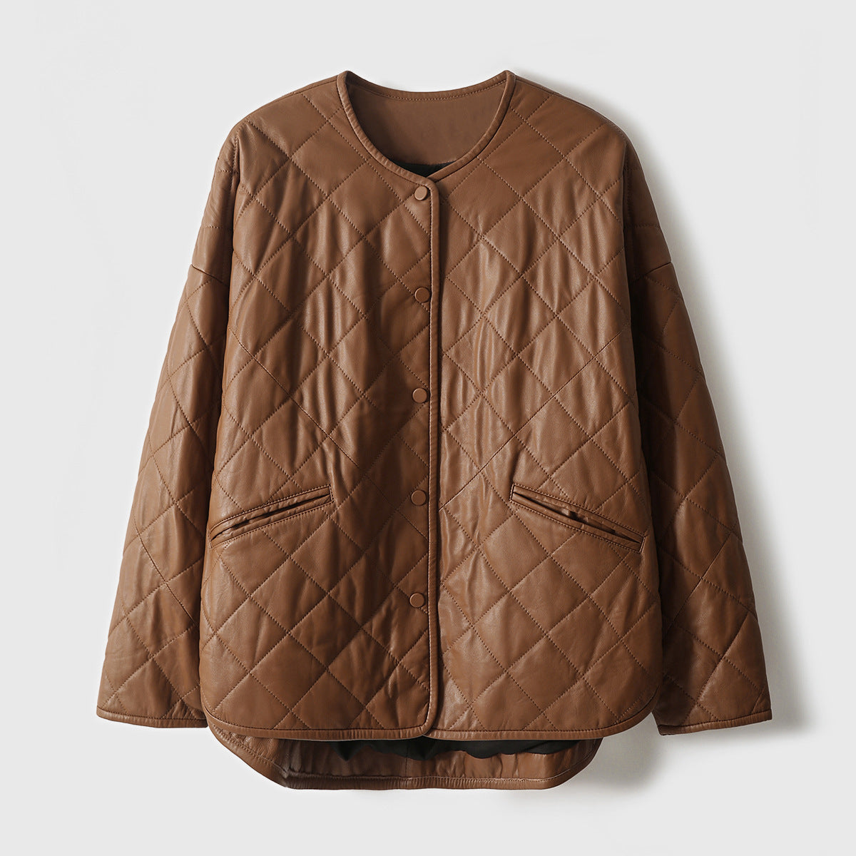 Women’s Rhombus Plaid Sheepskin Coat – Black & Caramel