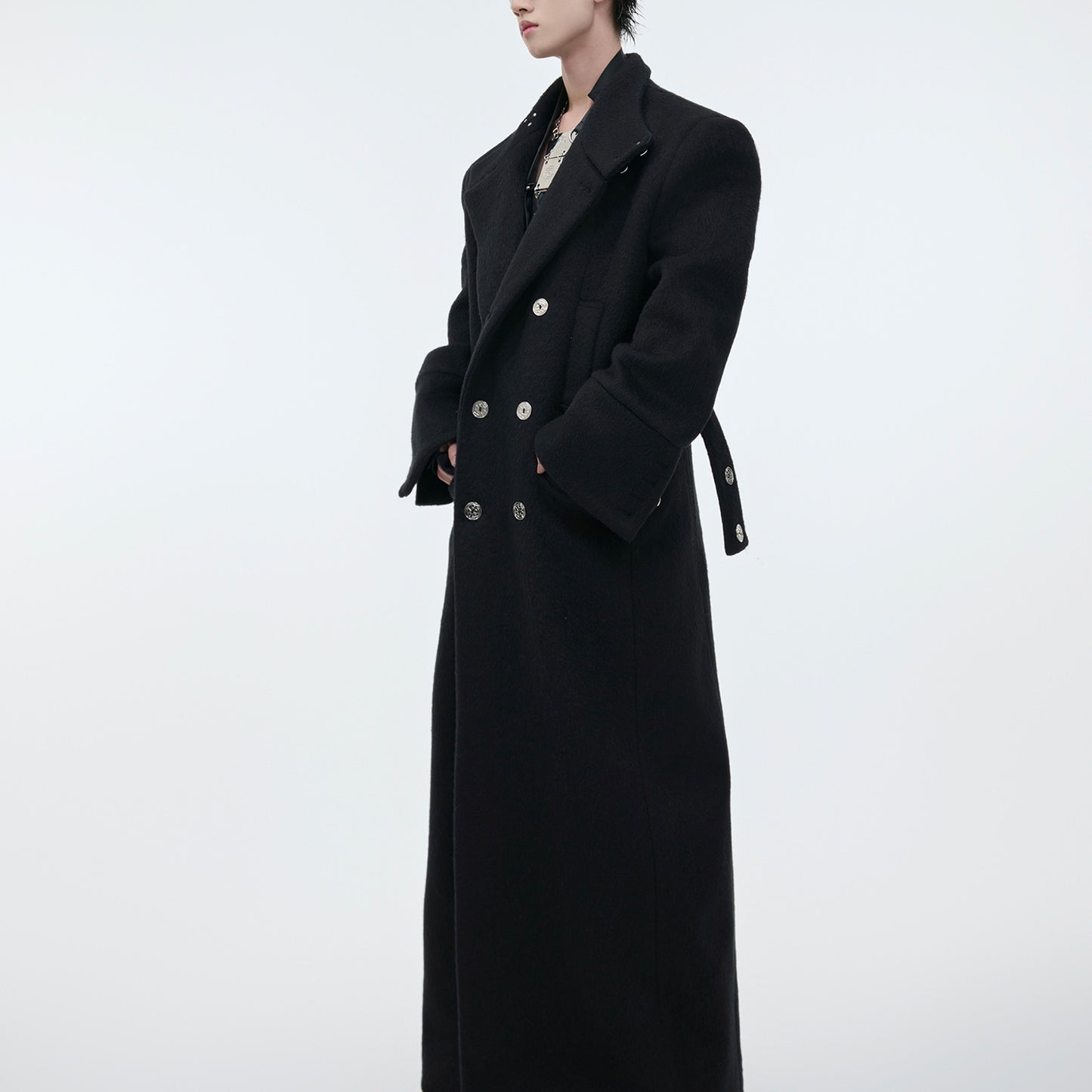 Men’s Stand Collar Long Wool Blend Coat