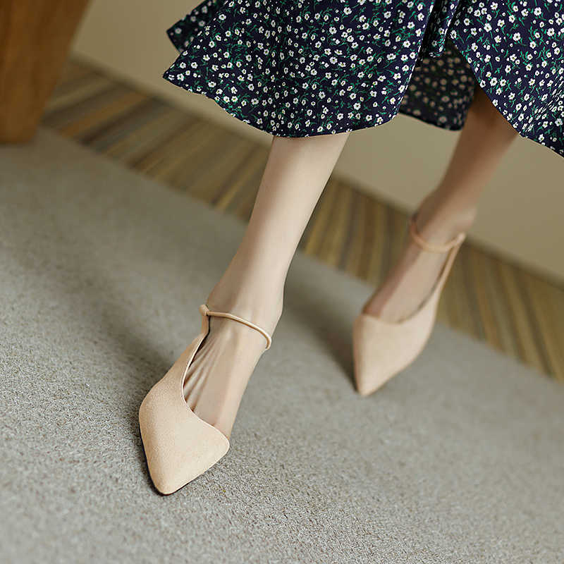 Genuine leather hollow high heels