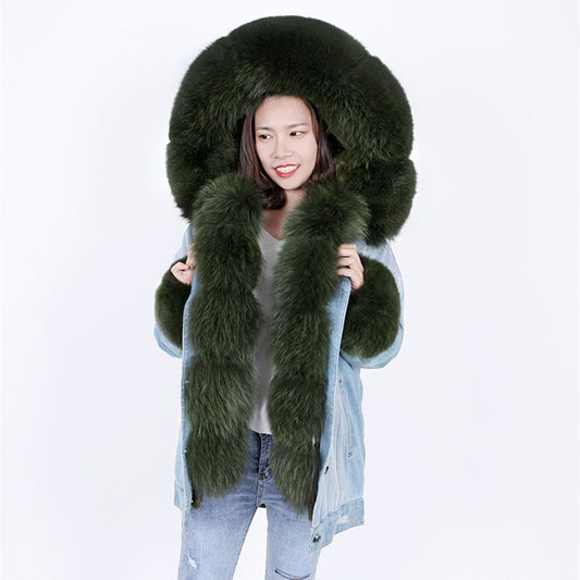 Detachable Rabbit Hair Lined Denim Jacket – Multi Color