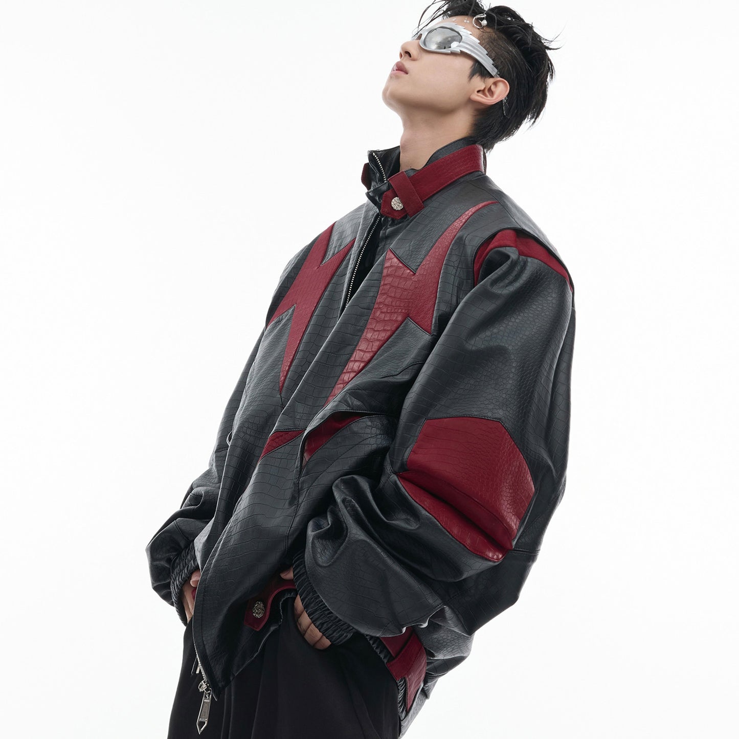 Men’s Contrast PU Leather Jacket