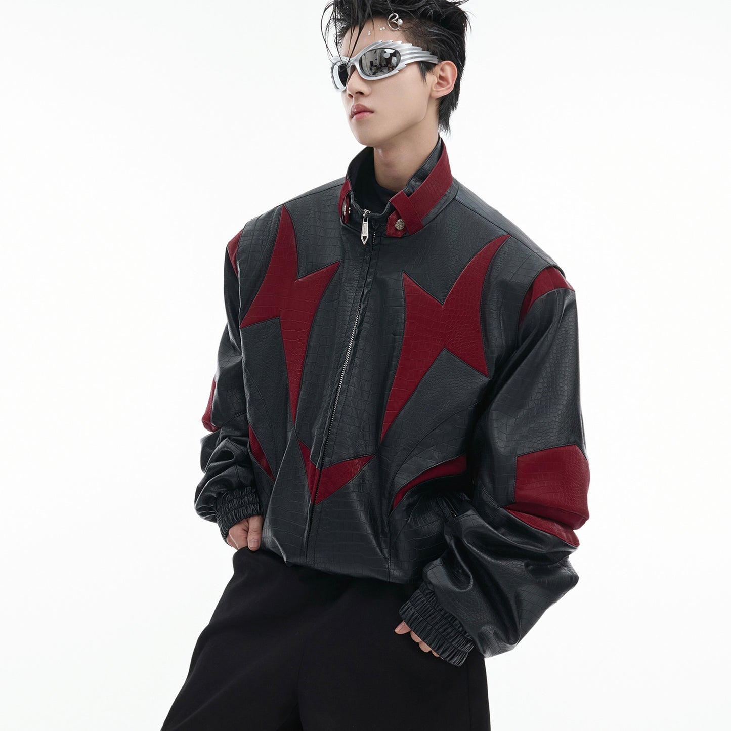 Men’s Contrast PU Leather Jacket