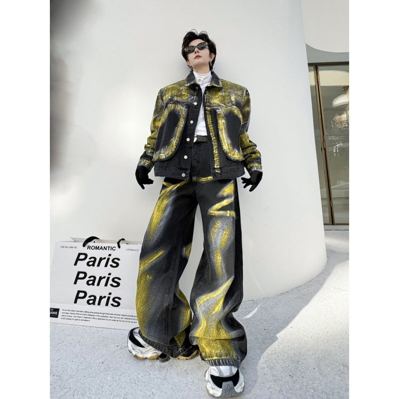 Men’s Retro Denim Jacket– American Style Jacket & Trousers Set