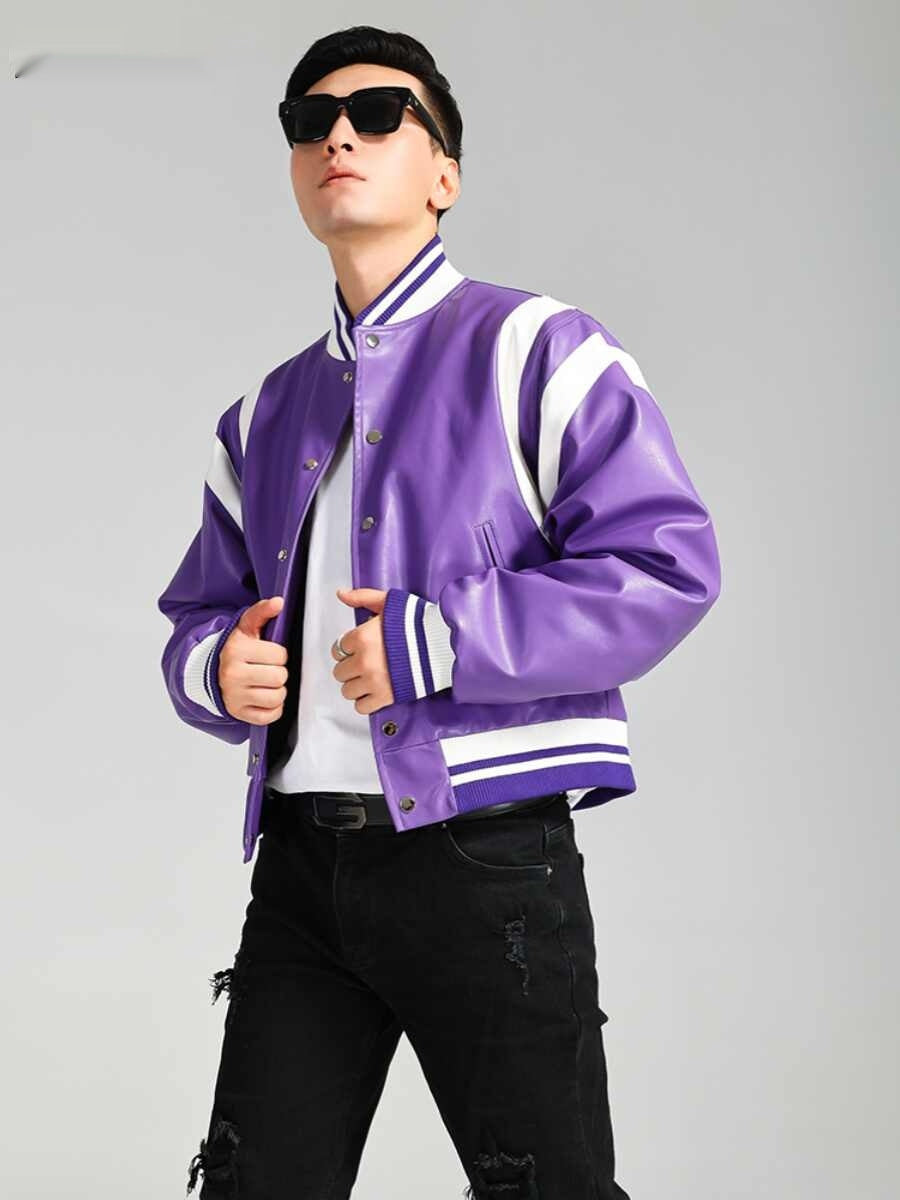 Nerazzurri Purple Colorblock Biker Jacket