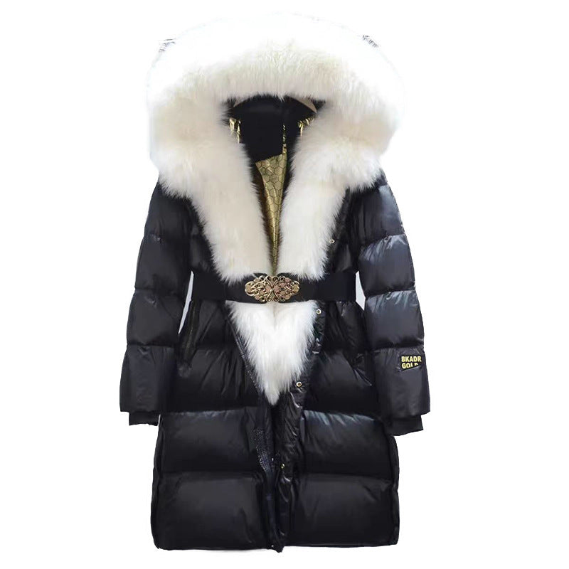 Slim Black Duck Down Jacket with Real Fox Fur Collar