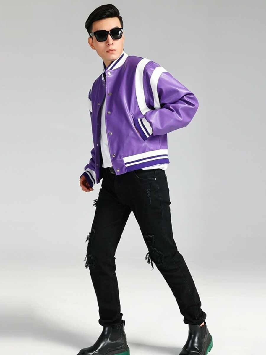 Nerazzurri Purple Colorblock Biker Jacket