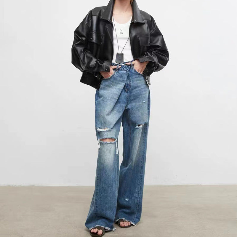 Women’s Sheepskin Retro Casual Leather Short Jacket
