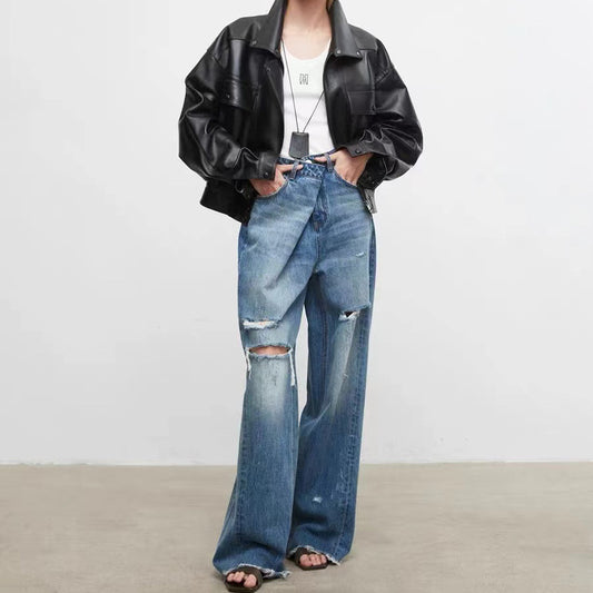Women’s Sheepskin Retro Casual Leather Short Jacket