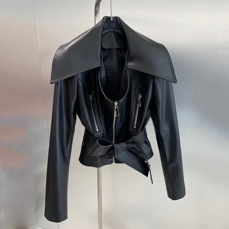 Women’s Sheepskin Leather Short Coat – Hong Kong Style