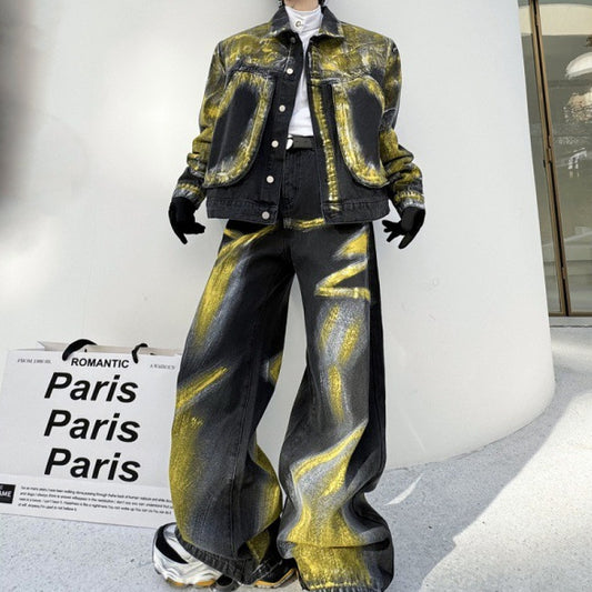 Men’s Retro Denim Jacket– American Style Jacket & Trousers Set