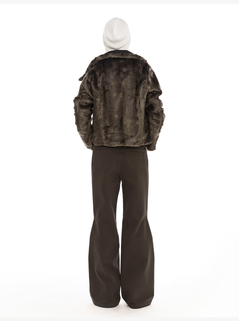 Retro Warm Thick Short Coat in Brownish Black