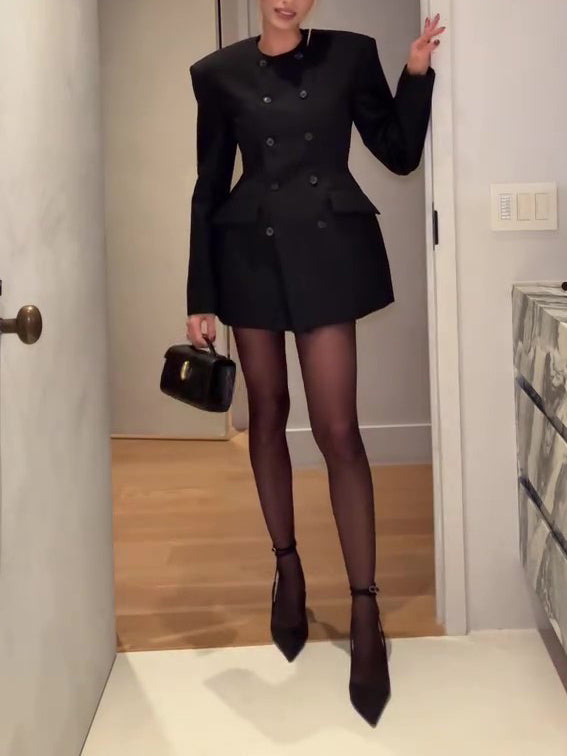 Women’s black double-breasted blazer dress