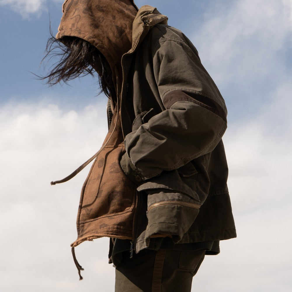 Loose Silhouette Washed Cotton Linen Warm Jacket