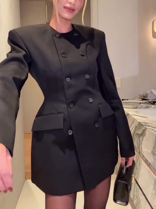 Women’s black double-breasted blazer dress