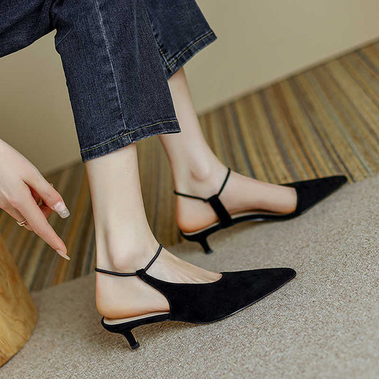 Genuine leather hollow high heels
