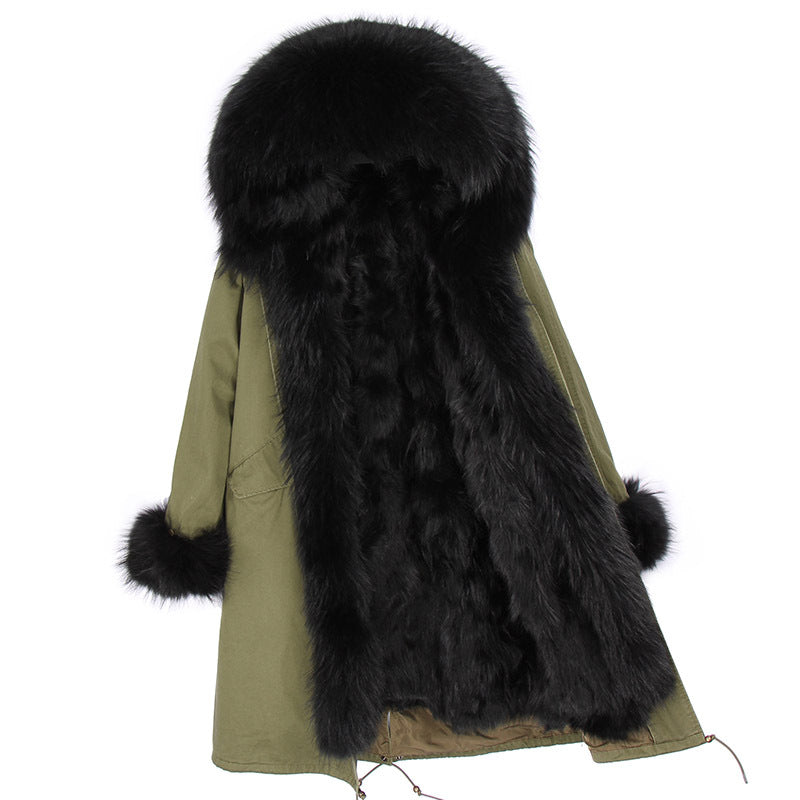 Women’s Hooded Wool Coat with Fur Collar – Street Style