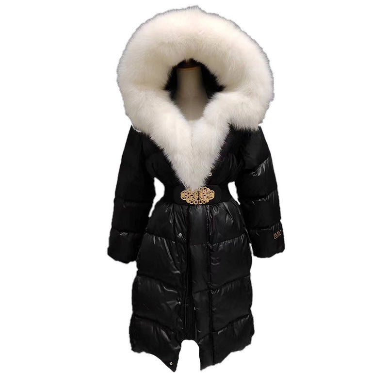 Slim Black Duck Down Jacket with Real Fox Fur Collar