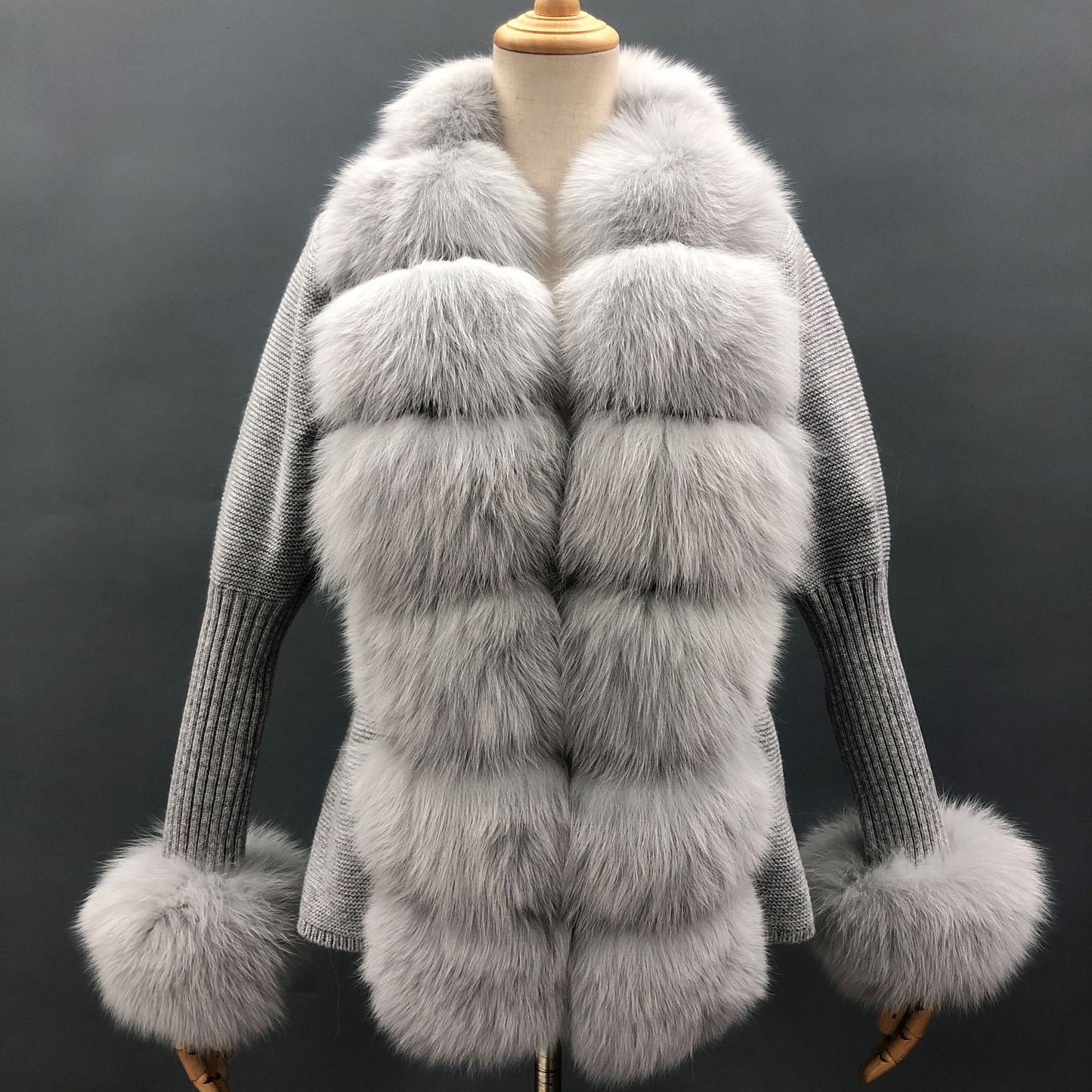 Women’s Wool Blend Cardigan with Detachable Fox Fur Collar