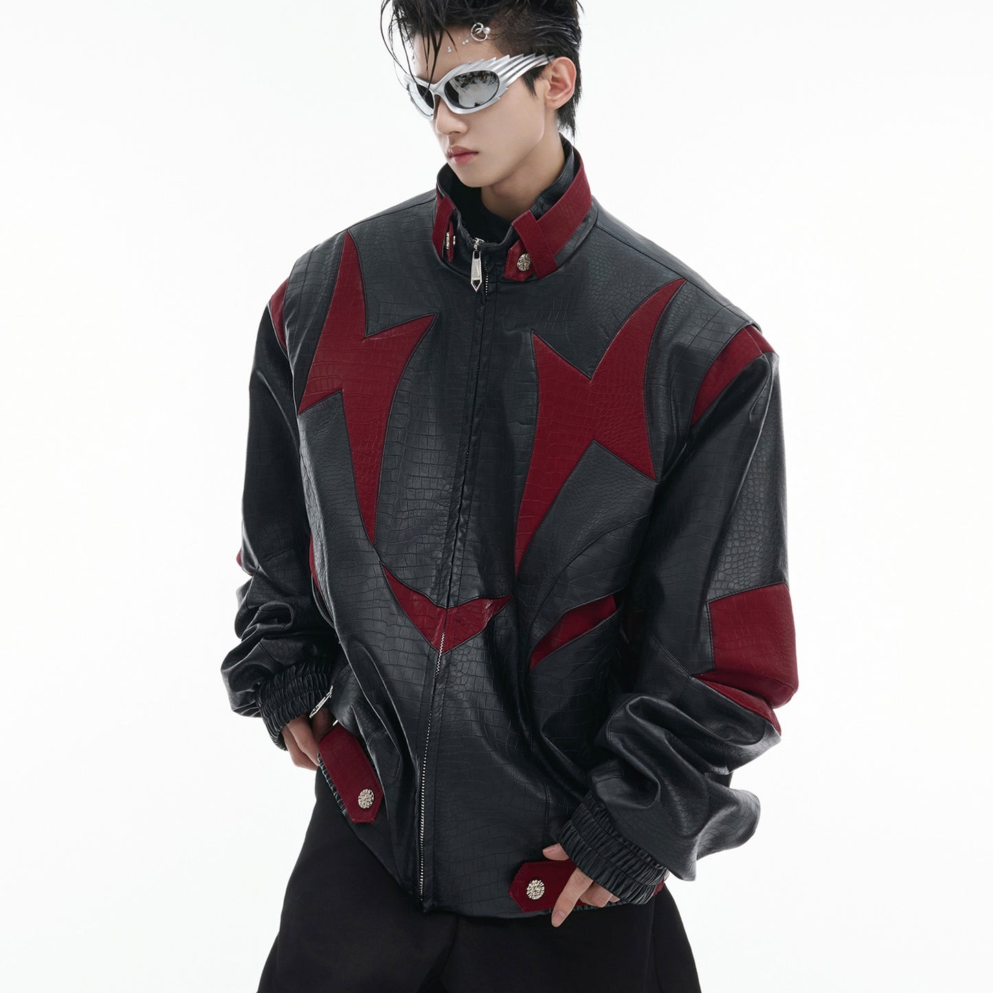 Men’s Contrast PU Leather Jacket