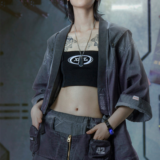 Gradient Purple Yacha Japanese Punk Hoodie, 100% Cotton
