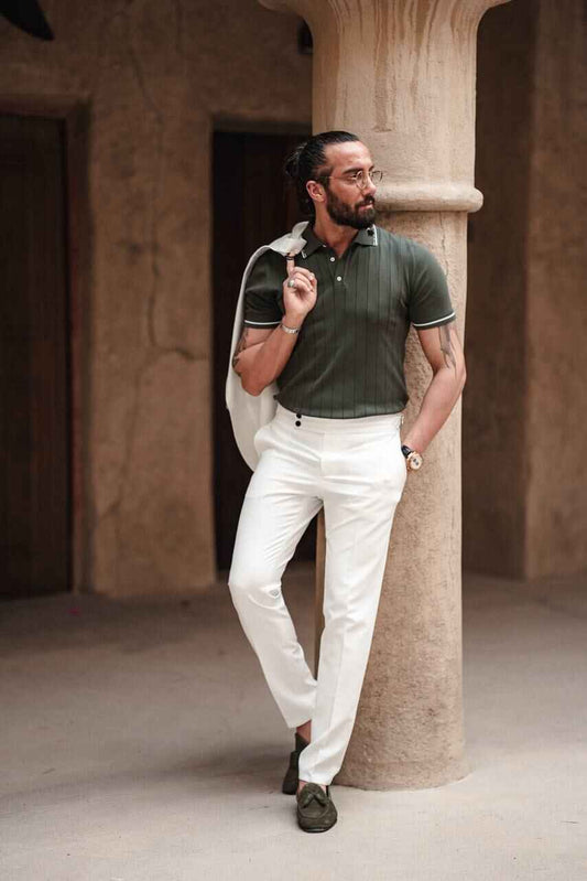 Olive Green Knit Polo Shirt