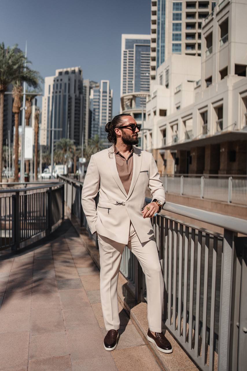 Men's Light Beige Modern Fit Summer Suit