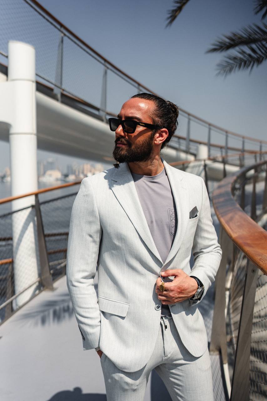 Light Grey Textured Summer Suit