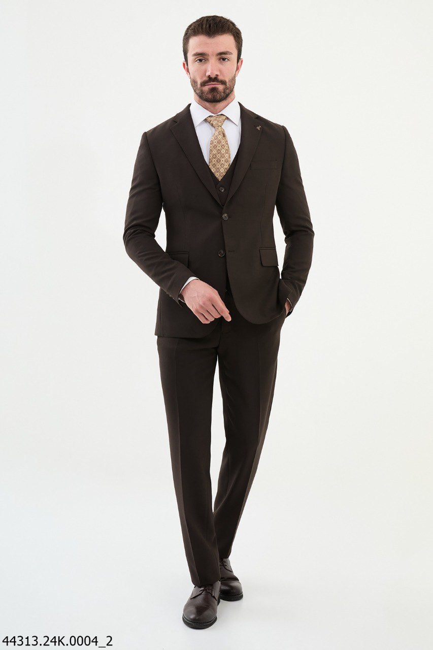 Men's Slim Fit Dark Brown Three-Piece Suit
