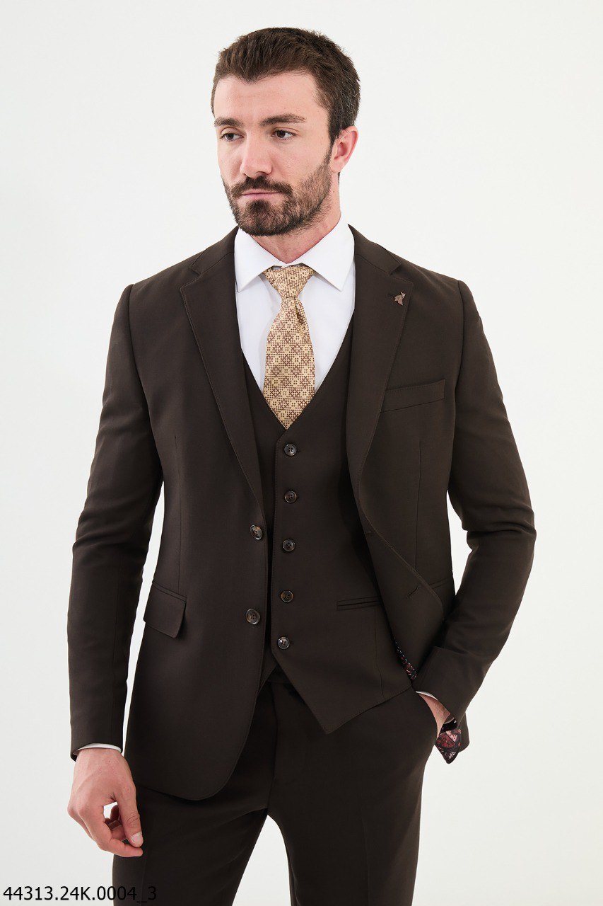Men's Slim Fit Dark Brown Three-Piece Suit