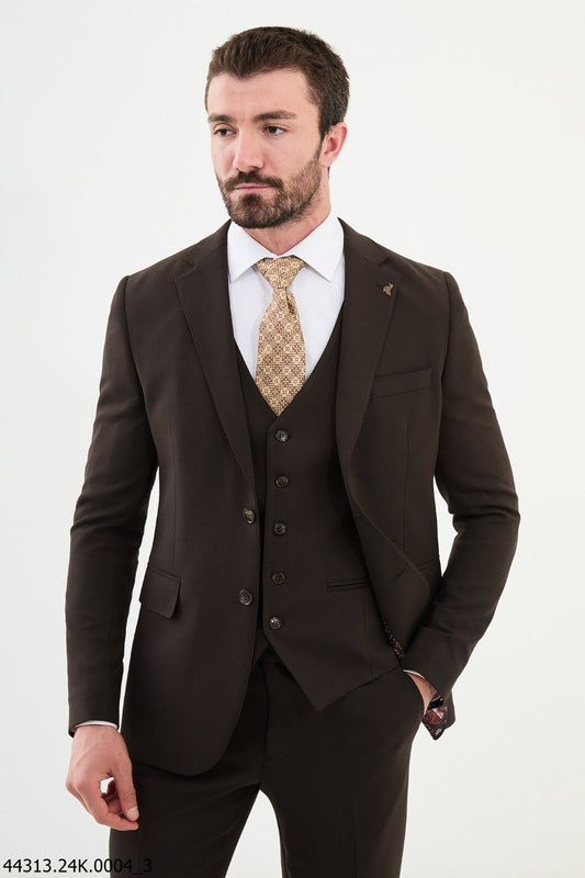 Men's Slim Fit Dark Brown Three-Piece Suit