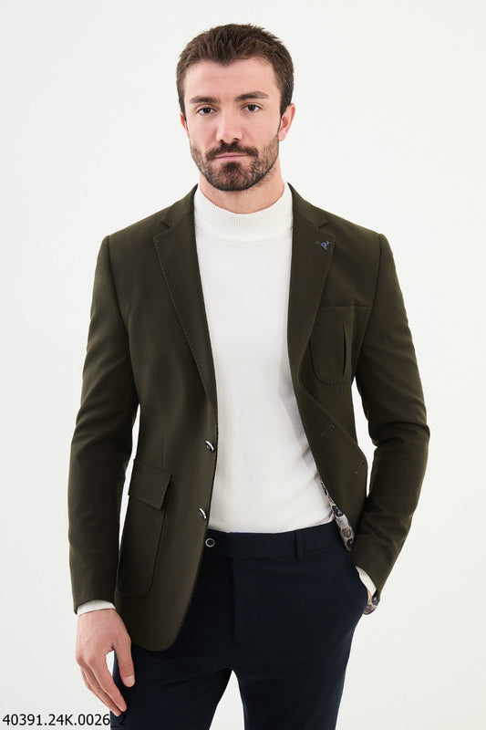 Olive Green Casual Fit Blazer