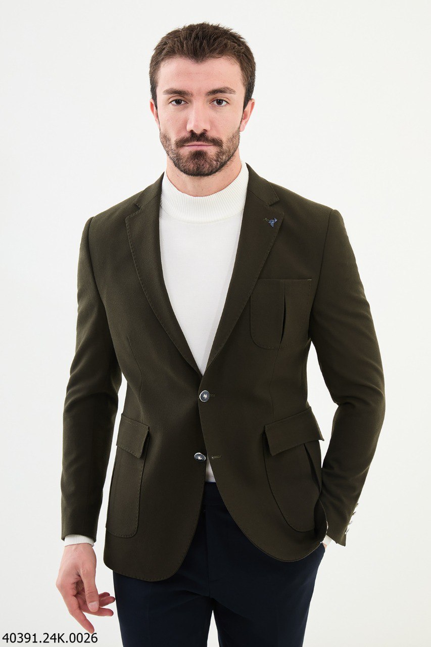 Olive Green Casual Fit Blazer