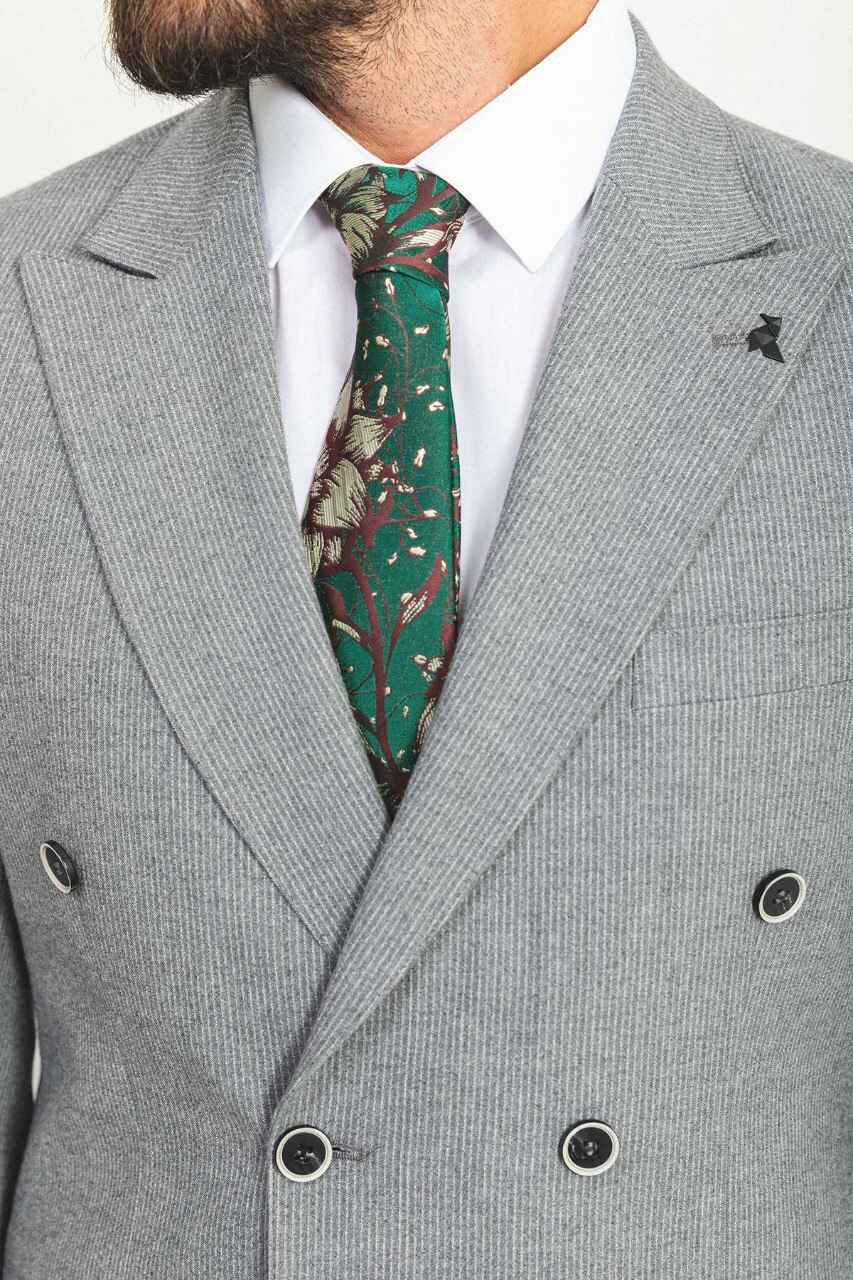 Gray Special Design Slim Fit Double Breasted Suit