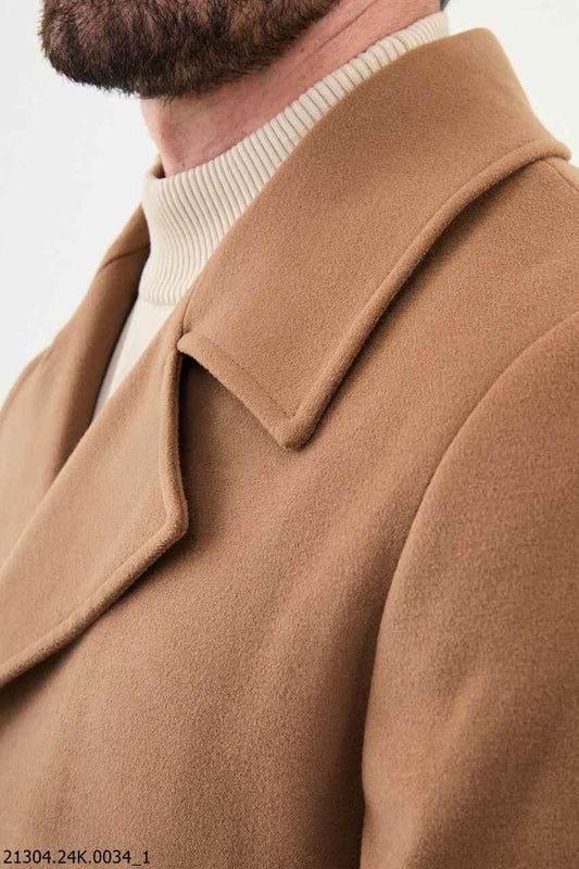 Tan Point Collar Cotton Blend Coat