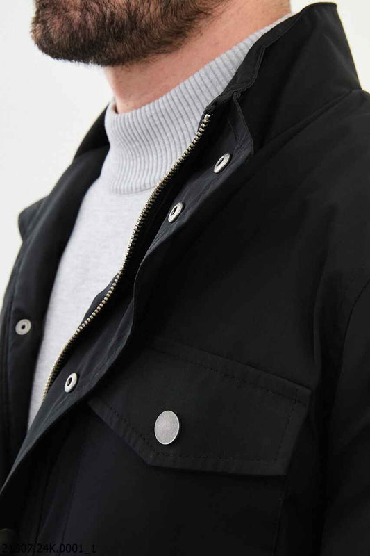 Black Stand Collar Zip-Up Jacket