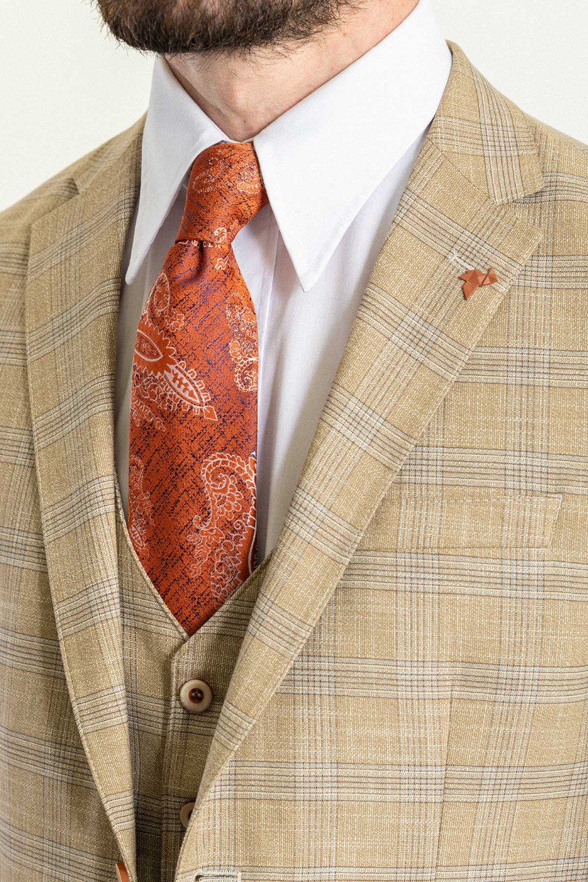 Beige Modern Slim Fit Three-Piece Suit