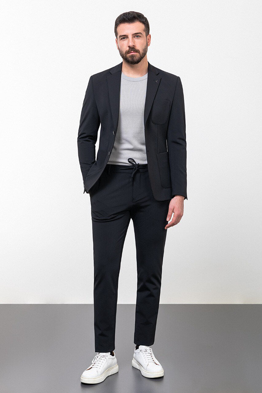 Black Casual Slim Fit Two-Piece Suit