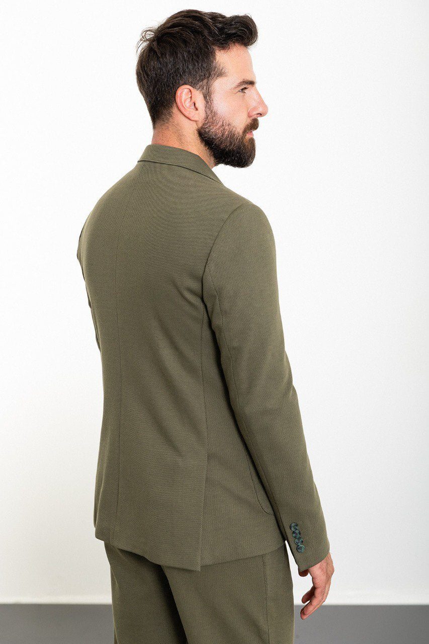 Khaki Casual Textured Slim Fit Two-Piece Suit