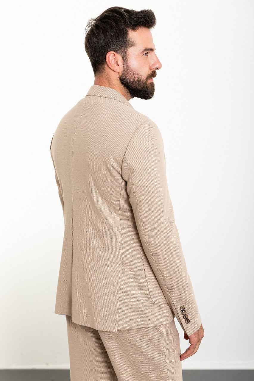 Beige Casual Textured Slim Fit Two-Piece Suit – SuitLegacy