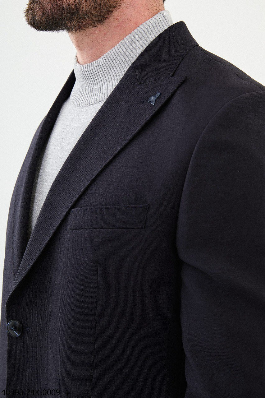 Dark Blue Slim Fit Two-Button Casual Jacket