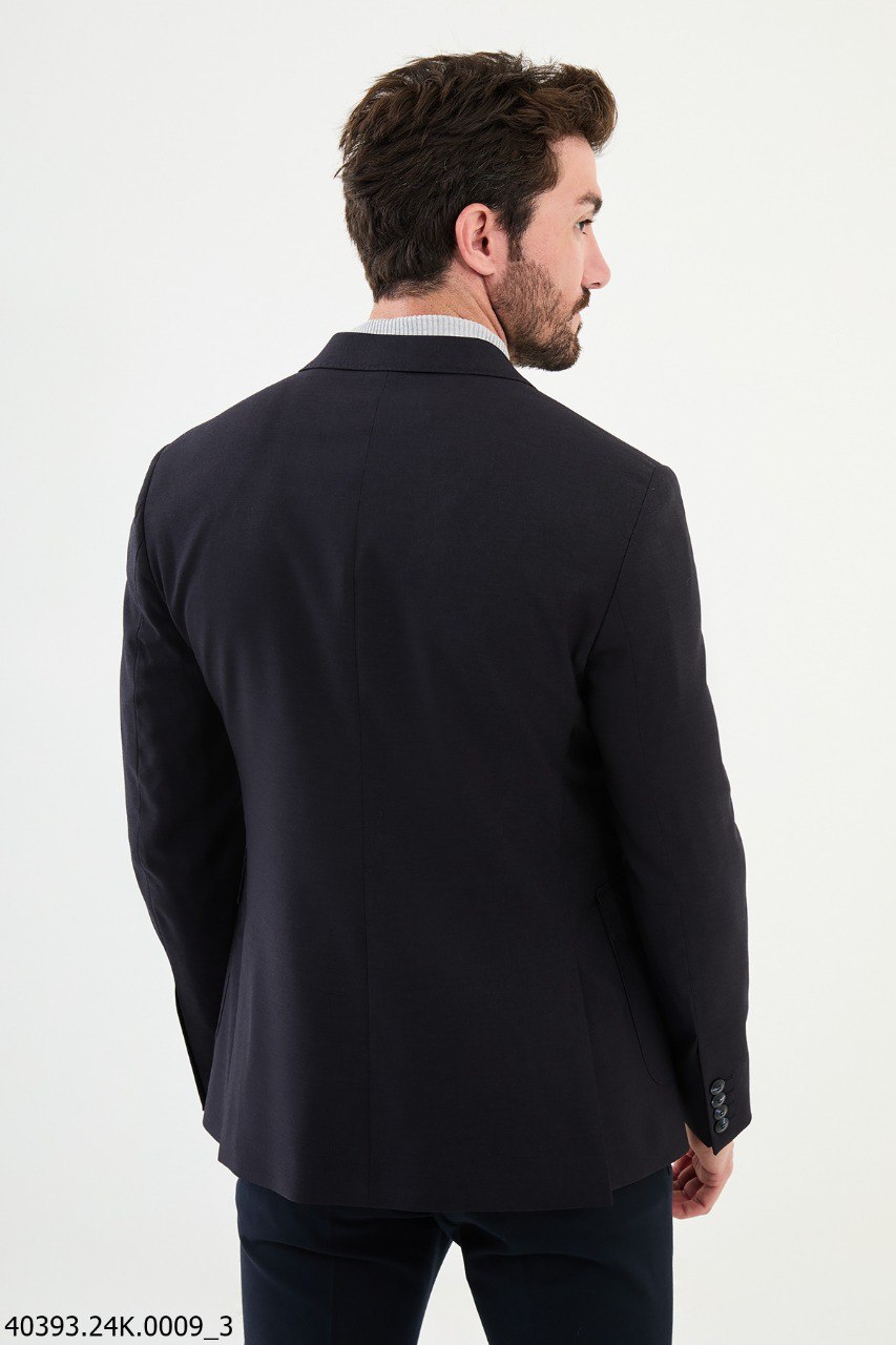 Dark Blue Slim Fit Two-Button Casual Jacket