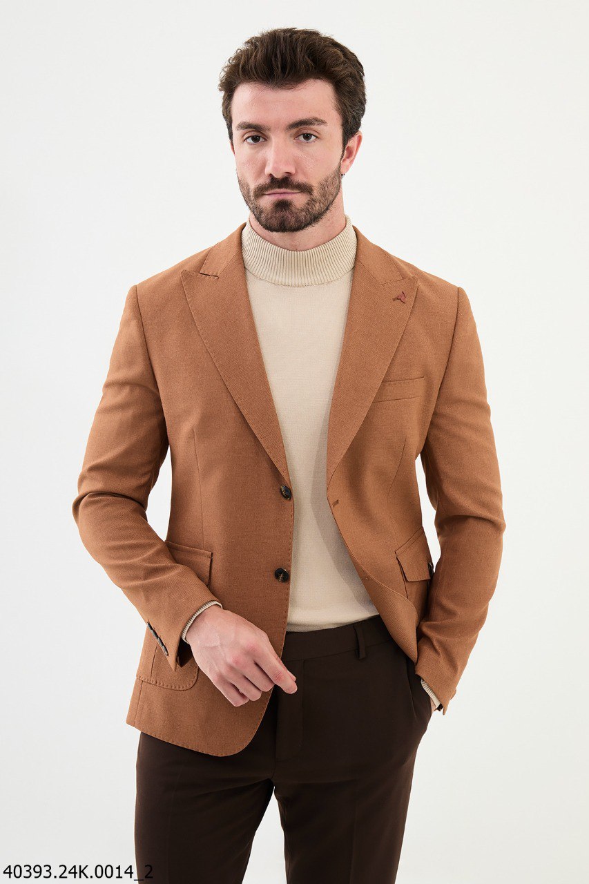 Camel Slim Fit Two-Button Casual Jacket